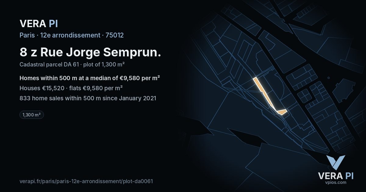 8 z Rue Jorge Semprun, 12e arrondissement at night – the plot lit, the parcels around coloured by the prices near them