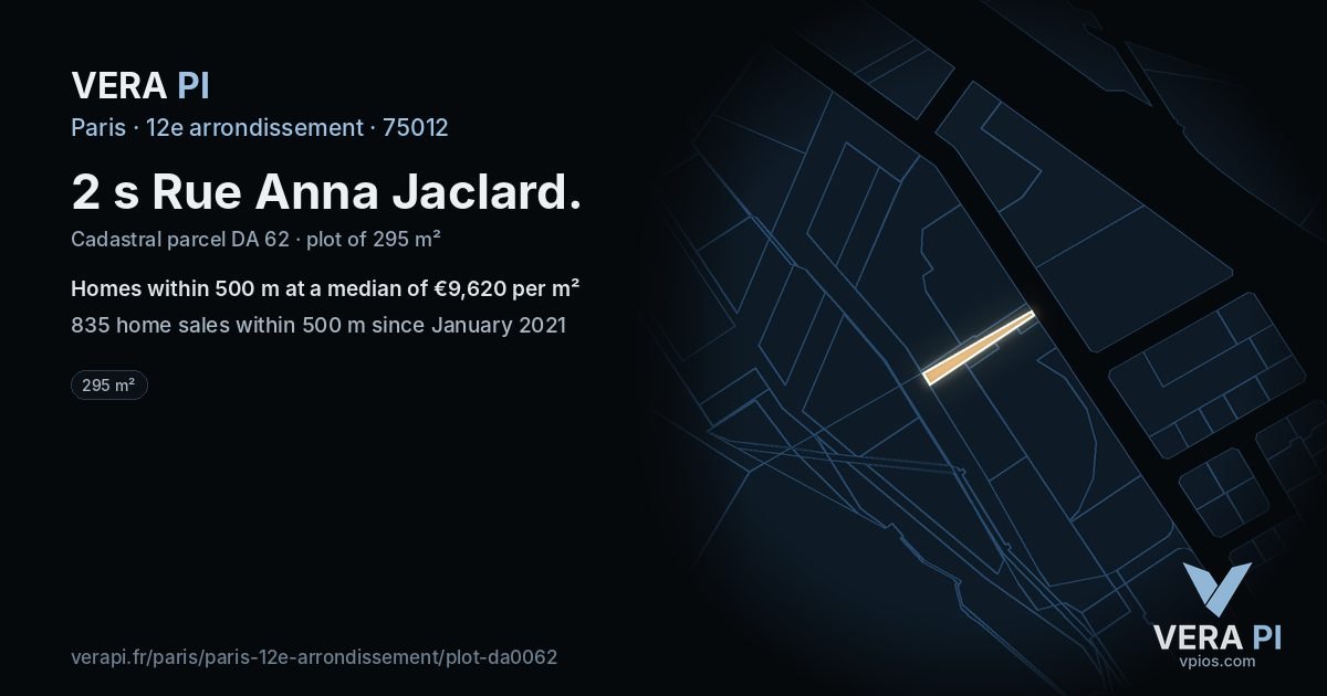 2 s Rue Anna Jaclard, 12e arrondissement at night – the plot lit, the parcels around coloured by the prices near them