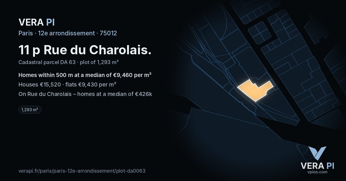 11 p Rue du Charolais, 12e arrondissement at night – the plot lit, the parcels around coloured by the prices near them