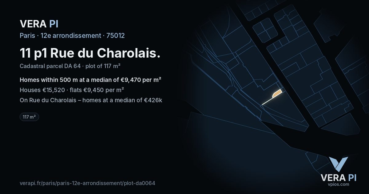 11 p1 Rue du Charolais, 12e arrondissement at night – the plot lit, the parcels around coloured by the prices near them