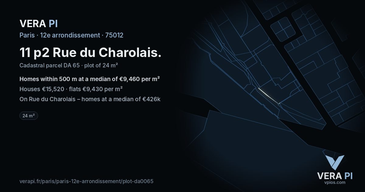 11 p2 Rue du Charolais, 12e arrondissement at night – the plot lit, the parcels around coloured by the prices near them