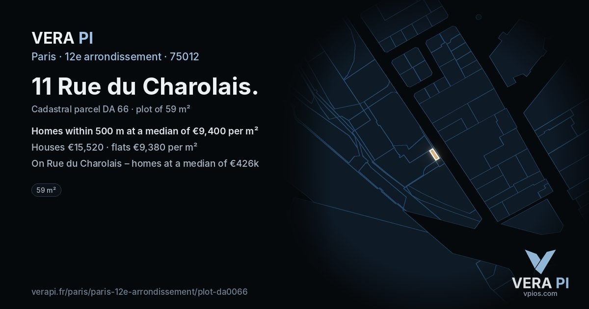 11 Rue du Charolais, 12e arrondissement at night – the plot lit, the parcels around coloured by the prices near them