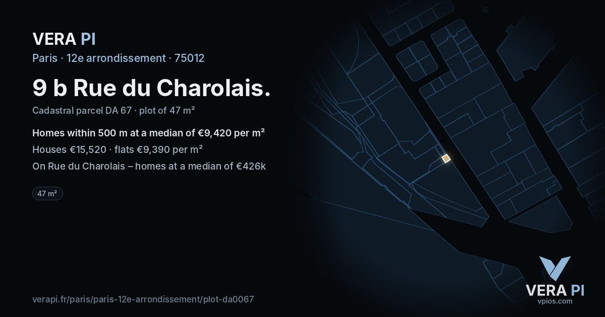 9 b Rue du Charolais, 12e arrondissement at night – the plot lit, the parcels around coloured by the prices near them