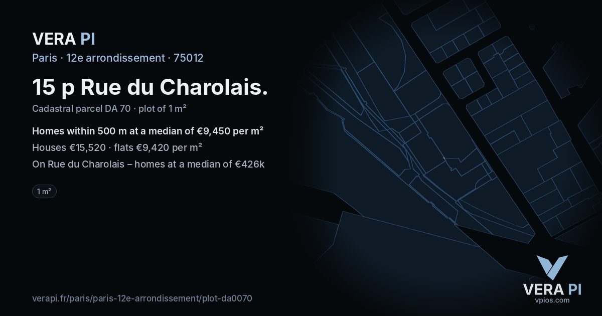15 p Rue du Charolais, 12e arrondissement at night – the plot lit, the parcels around coloured by the prices near them