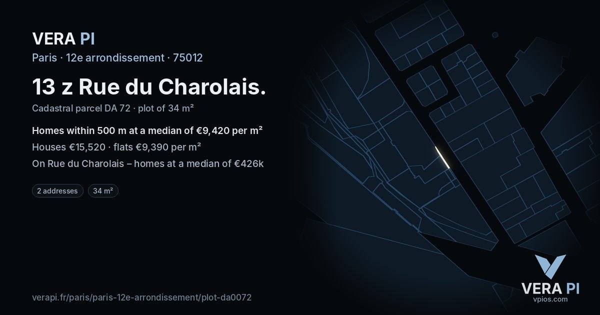 13 z Rue du Charolais, 12e arrondissement at night – the plot lit, the parcels around coloured by the prices near them