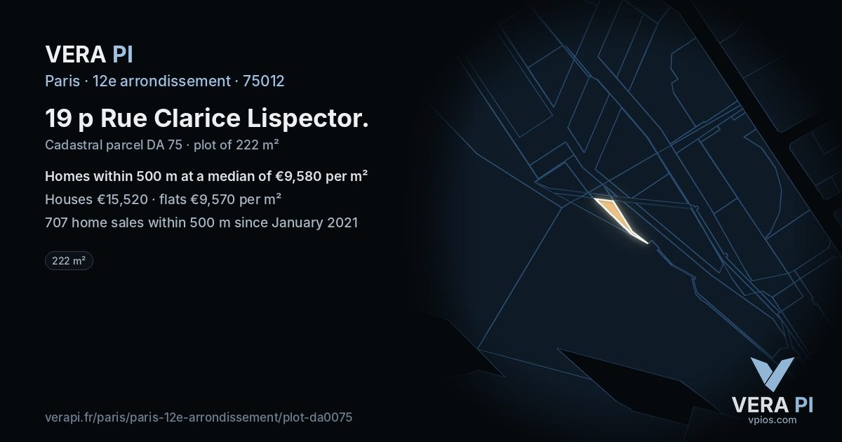 19 p Rue Clarice Lispector, 12e arrondissement at night – the plot lit, the parcels around coloured by the prices near them