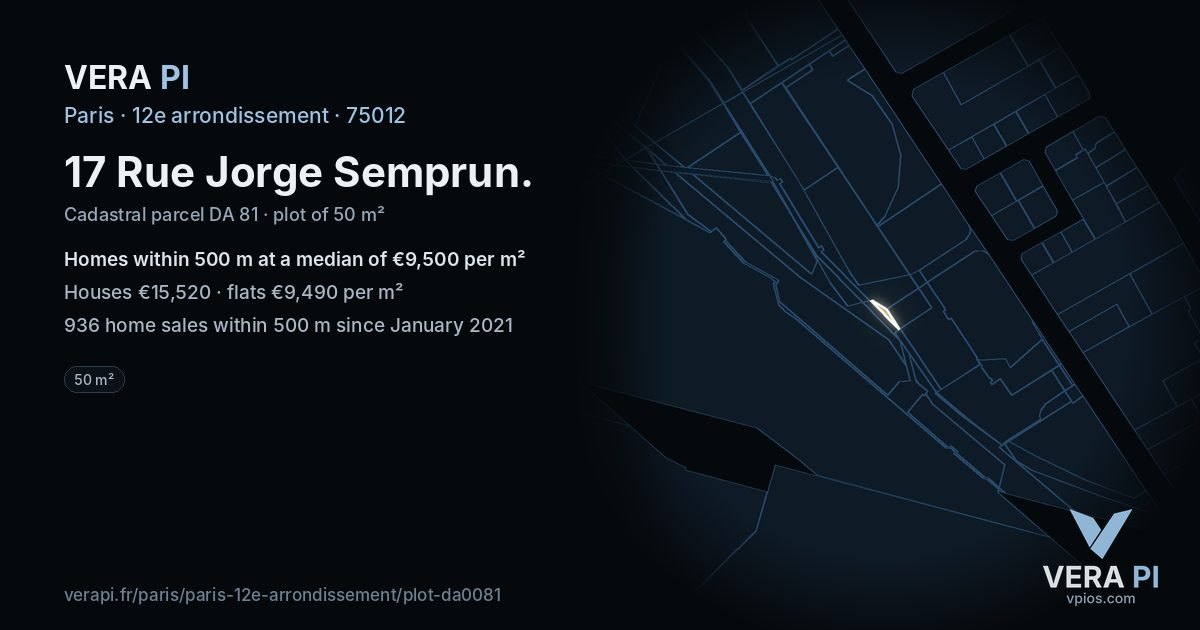 17 Rue Jorge Semprun, 12e arrondissement at night – the plot lit, the parcels around coloured by the prices near them