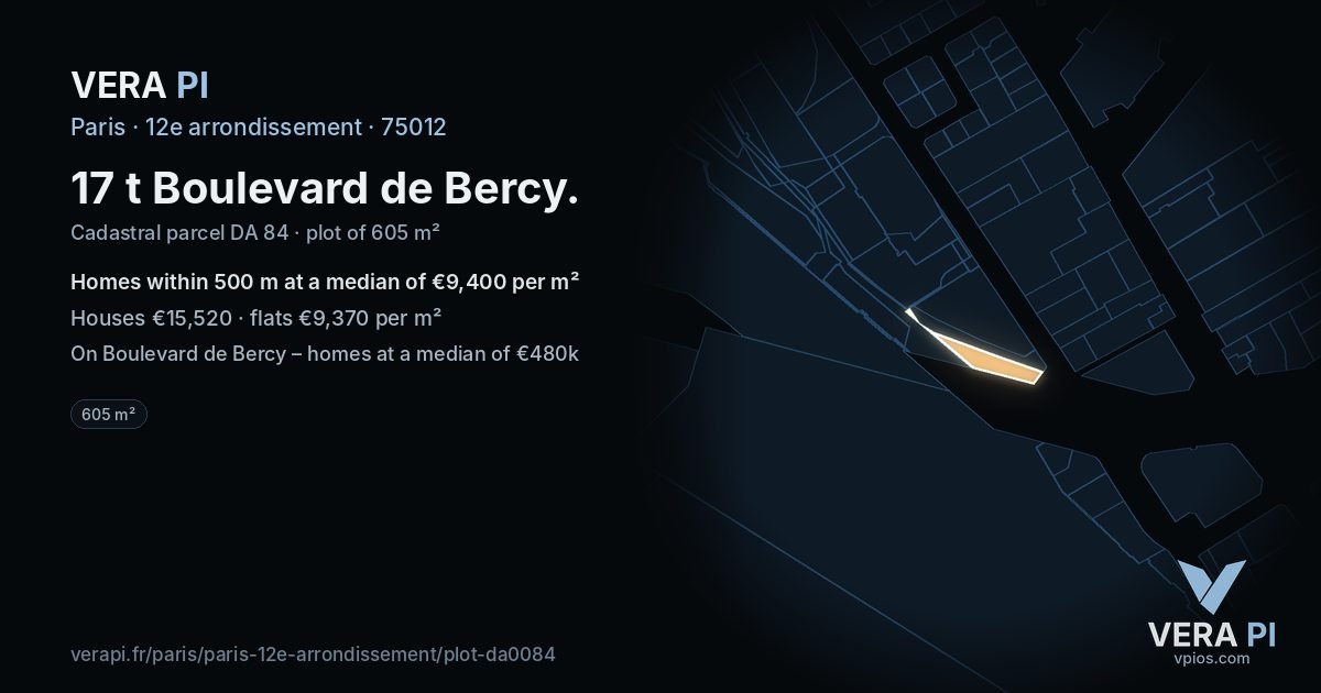 17 t Boulevard de Bercy, 12e arrondissement at night – the plot lit, the parcels around coloured by the prices near them