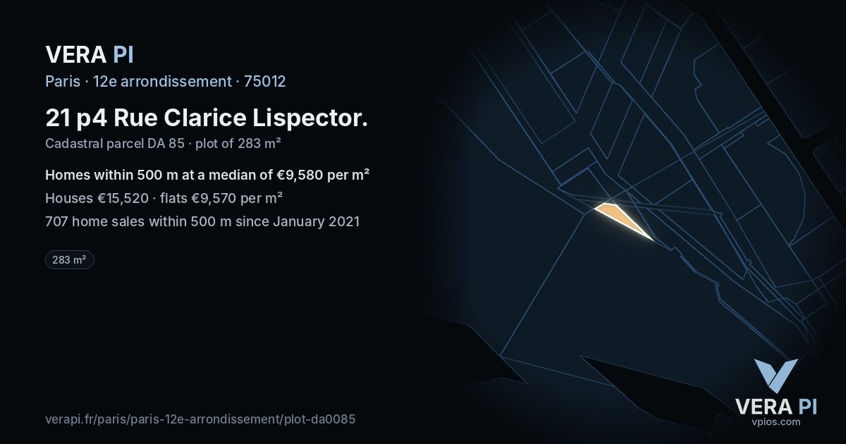 21 p4 Rue Clarice Lispector, 12e arrondissement at night – the plot lit, the parcels around coloured by the prices near them