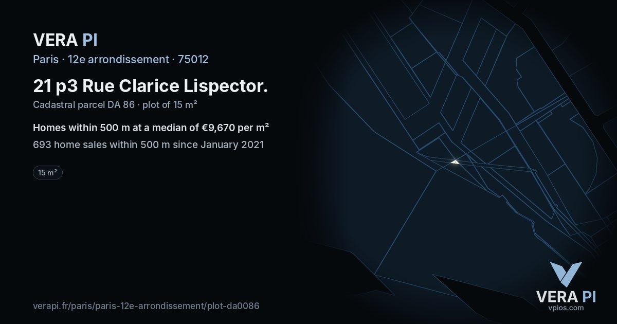 21 p3 Rue Clarice Lispector, 12e arrondissement at night – the plot lit, the parcels around coloured by the prices near them