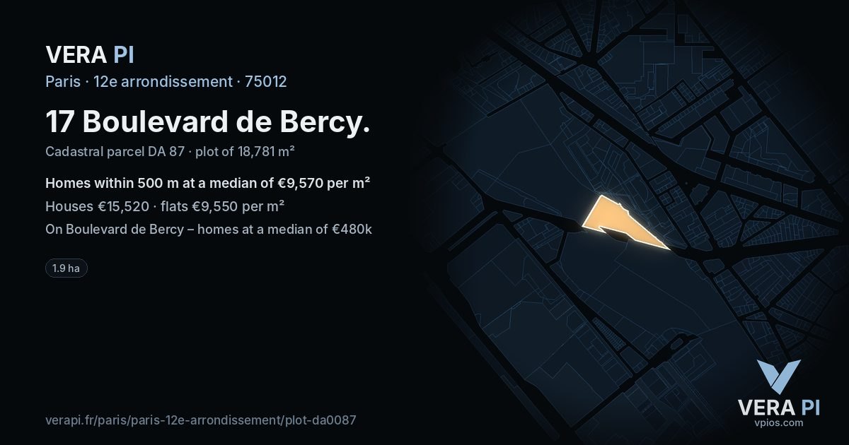 17 Boulevard de Bercy, 12e arrondissement at night – the plot lit, the parcels around coloured by the prices near them