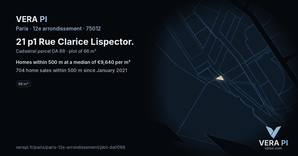 21 p1 Rue Clarice Lispector, 12e arrondissement at night – the plot lit, the parcels around coloured by the prices near them