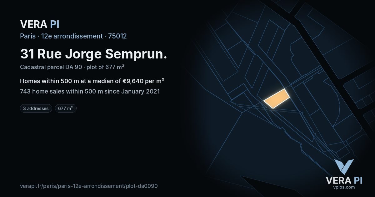 31 Rue Jorge Semprun, 12e arrondissement at night – the plot lit, the parcels around coloured by the prices near them