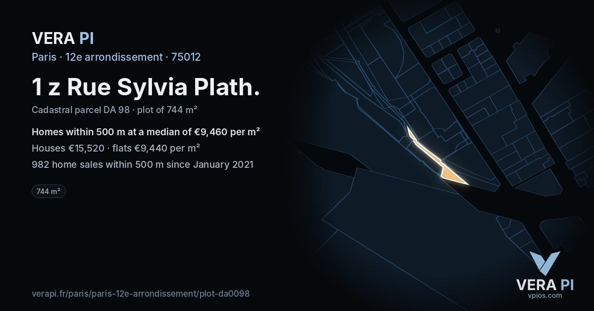 1 z Rue Sylvia Plath, 12e arrondissement at night – the plot lit, the parcels around coloured by the prices near them