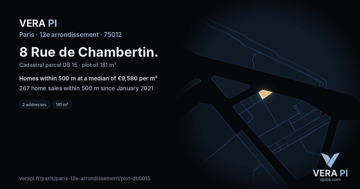 8 Rue de Chambertin, 12e arrondissement at night – the plot lit, the parcels around coloured by the prices near them