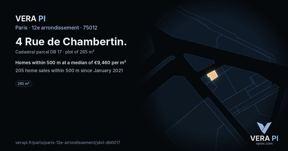 4 Rue de Chambertin, 12e arrondissement at night – the plot lit, the parcels around coloured by the prices near them