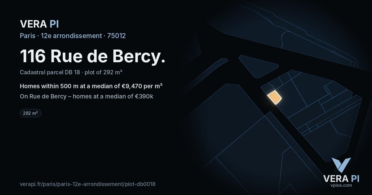 116 Rue de Bercy, 12e arrondissement at night – the plot lit, the parcels around coloured by the prices near them