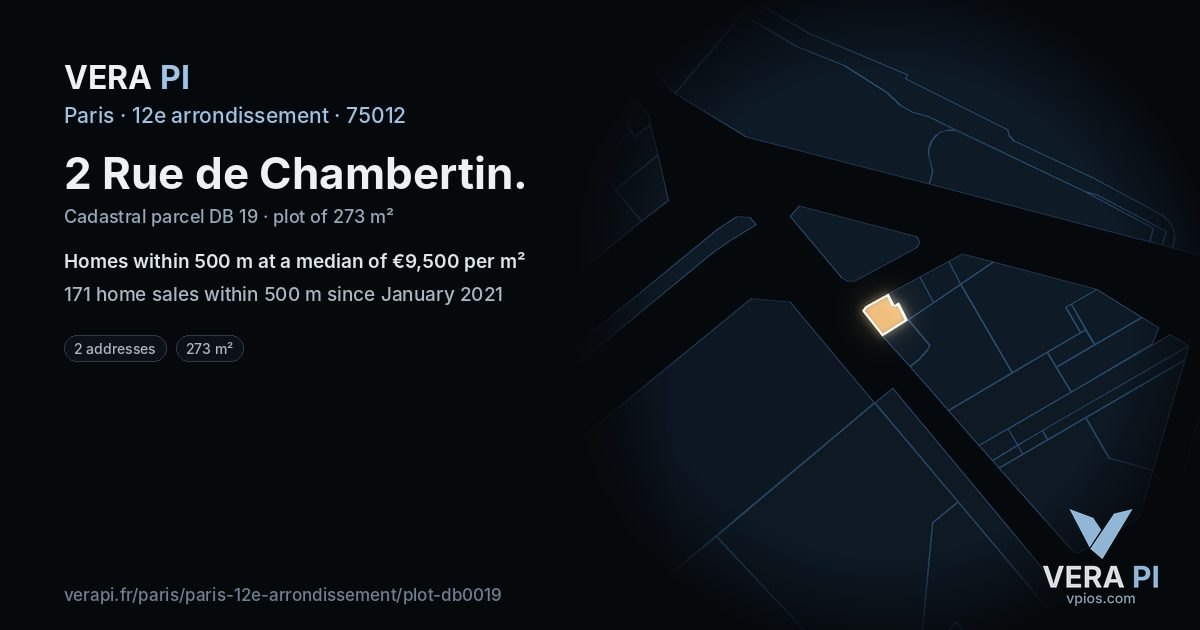 2 Rue de Chambertin, 12e arrondissement at night – the plot lit, the parcels around coloured by the prices near them