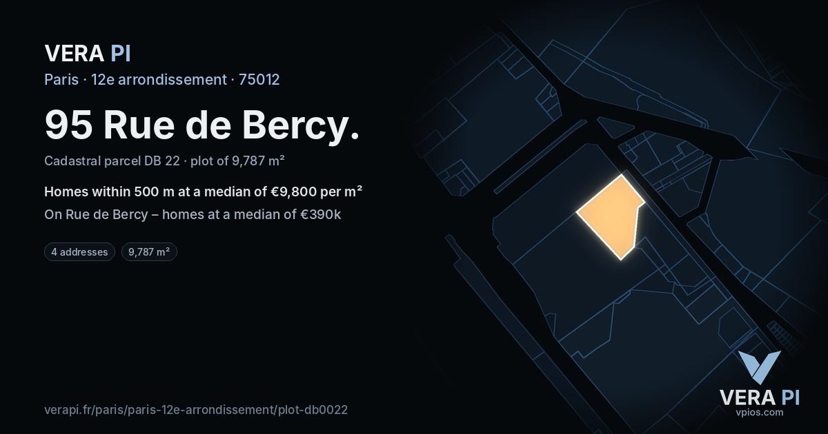 95 Rue de Bercy, 12e arrondissement at night – the plot lit, the parcels around coloured by the prices near them