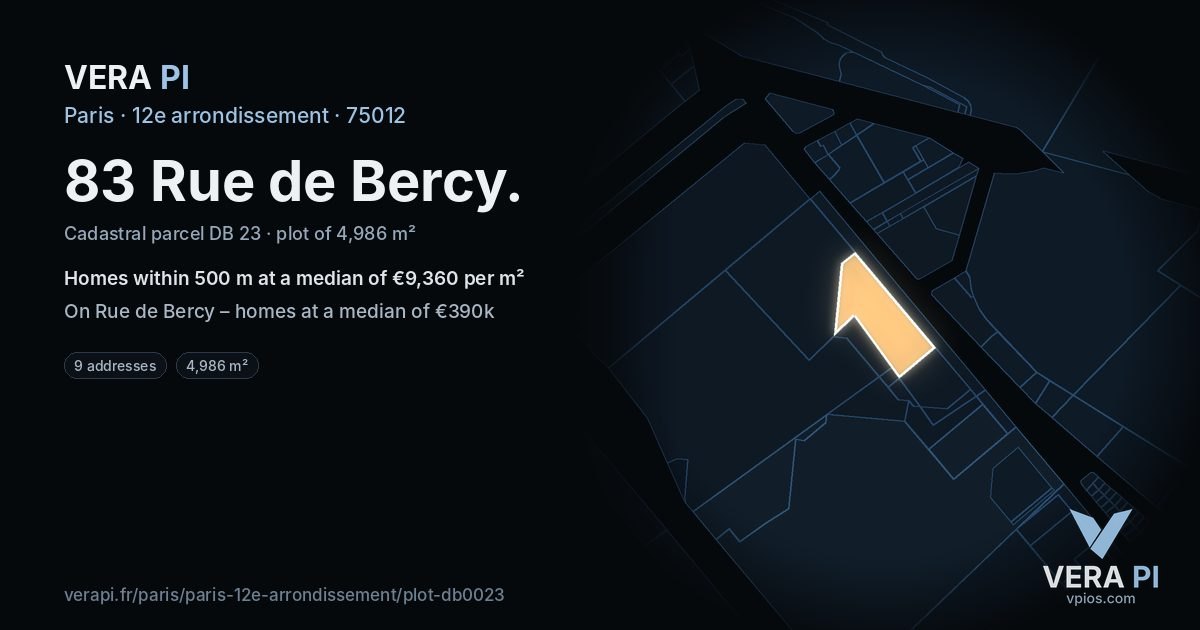 83 Rue de Bercy, 12e arrondissement at night – the plot lit, the parcels around coloured by the prices near them