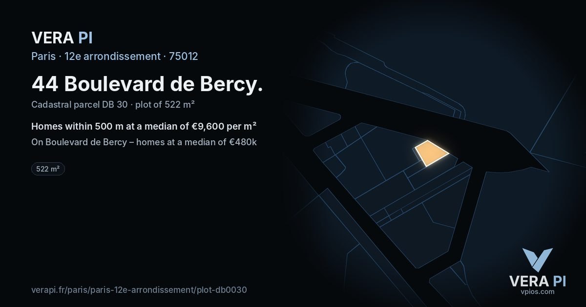 44 Boulevard de Bercy, 12e arrondissement at night – the plot lit, the parcels around coloured by the prices near them