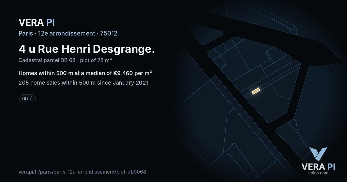 4 u Rue Henri Desgrange, 12e arrondissement at night – the plot lit, the parcels around coloured by the prices near them