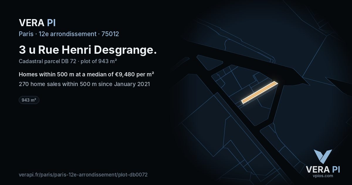 3 u Rue Henri Desgrange, 12e arrondissement at night – the plot lit, the parcels around coloured by the prices near them