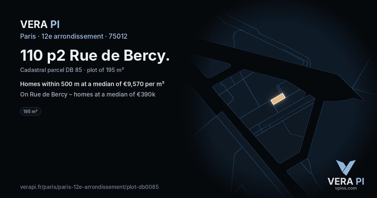 110 p2 Rue de Bercy, 12e arrondissement at night – the plot lit, the parcels around coloured by the prices near them