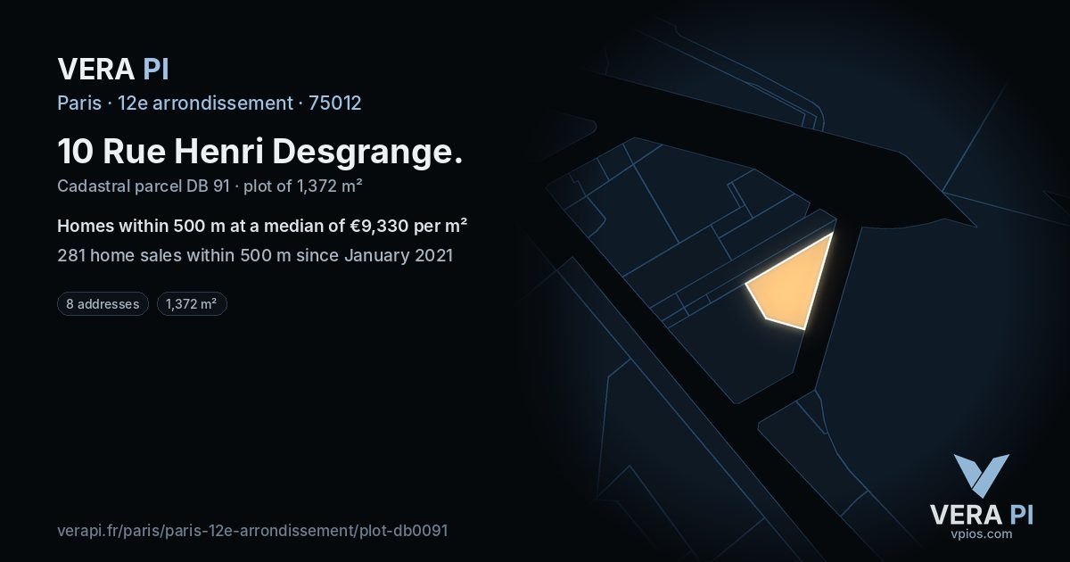 10 Rue Henri Desgrange, 12e arrondissement at night – the plot lit, the parcels around coloured by the prices near them