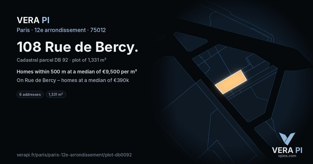 108 Rue de Bercy, 12e arrondissement at night – the plot lit, the parcels around coloured by the prices near them