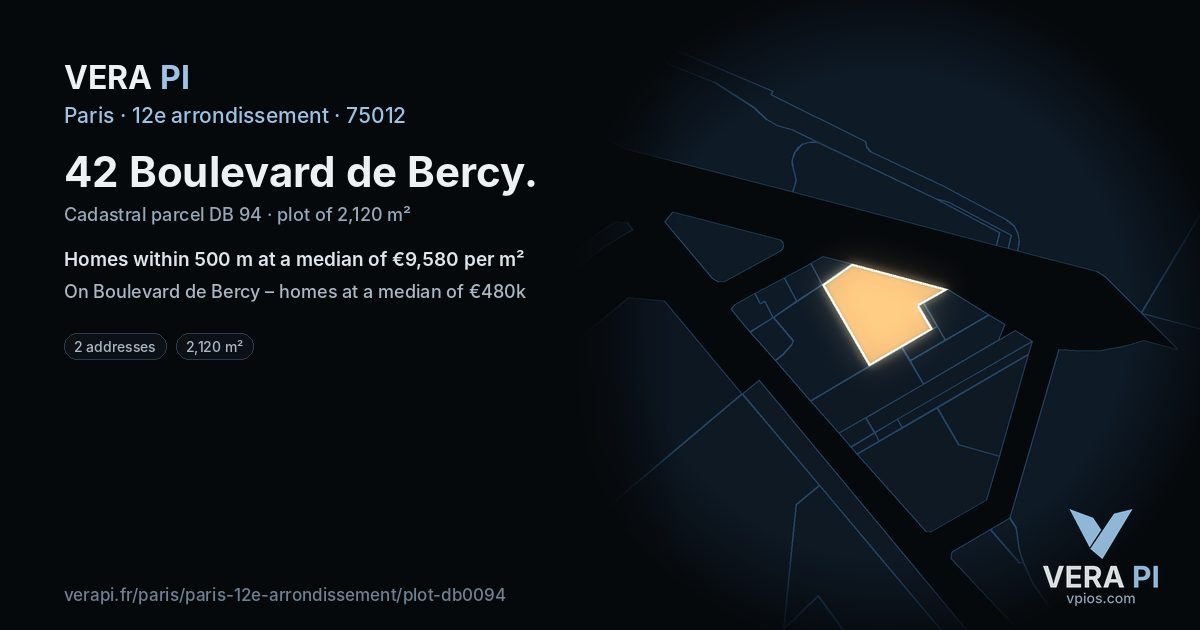 42 Boulevard de Bercy, 12e arrondissement at night – the plot lit, the parcels around coloured by the prices near them