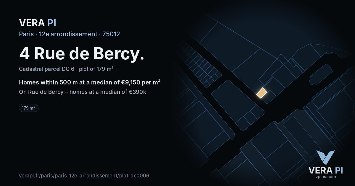 4 Rue de Bercy, 12e arrondissement at night – the plot lit, the parcels around coloured by the prices near them