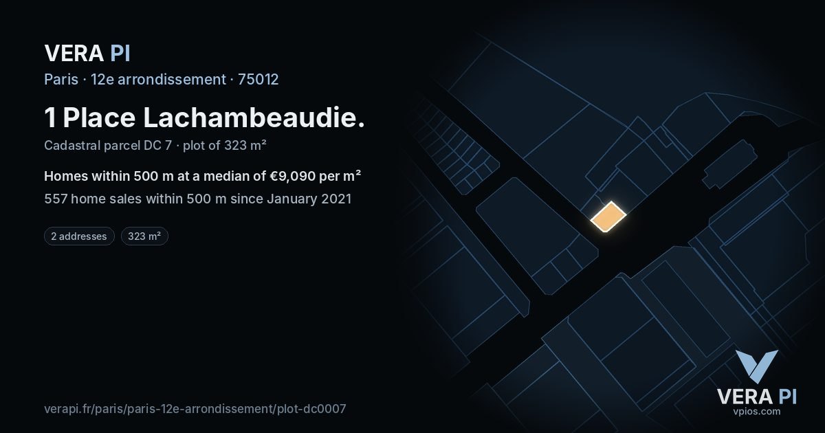 1 Place Lachambeaudie, 12e arrondissement at night – the plot lit, the parcels around coloured by the prices near them