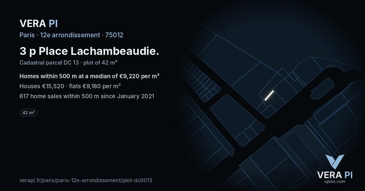 3 p Place Lachambeaudie, 12e arrondissement at night – the plot lit, the parcels around coloured by the prices near them
