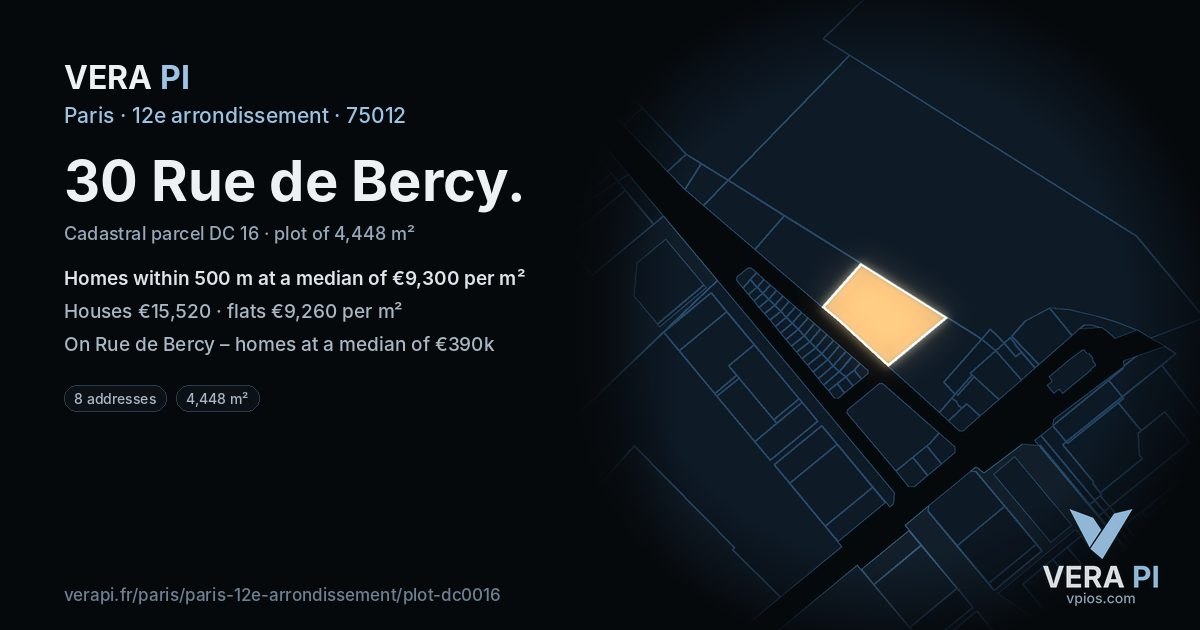 30 Rue de Bercy, 12e arrondissement at night – the plot lit, the parcels around coloured by the prices near them