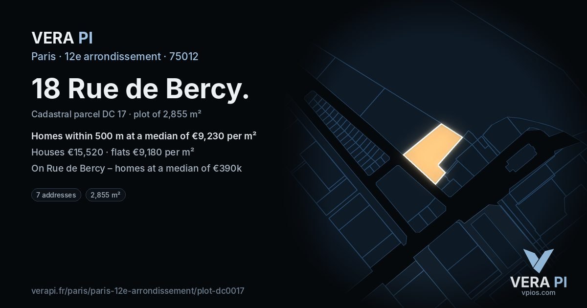 18 Rue de Bercy, 12e arrondissement at night – the plot lit, the parcels around coloured by the prices near them