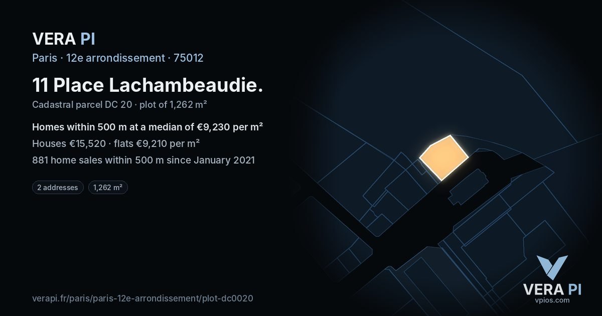11 Place Lachambeaudie, 12e arrondissement at night – the plot lit, the parcels around coloured by the prices near them