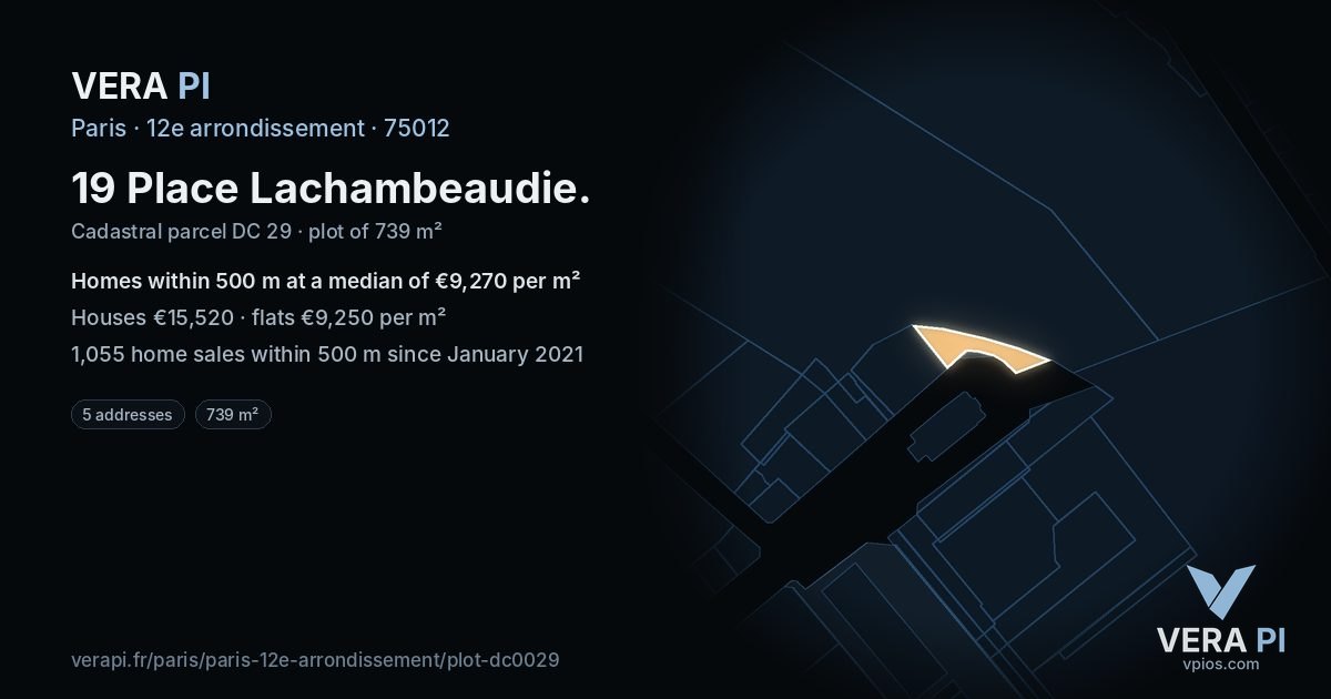 19 Place Lachambeaudie, 12e arrondissement at night – the plot lit, the parcels around coloured by the prices near them