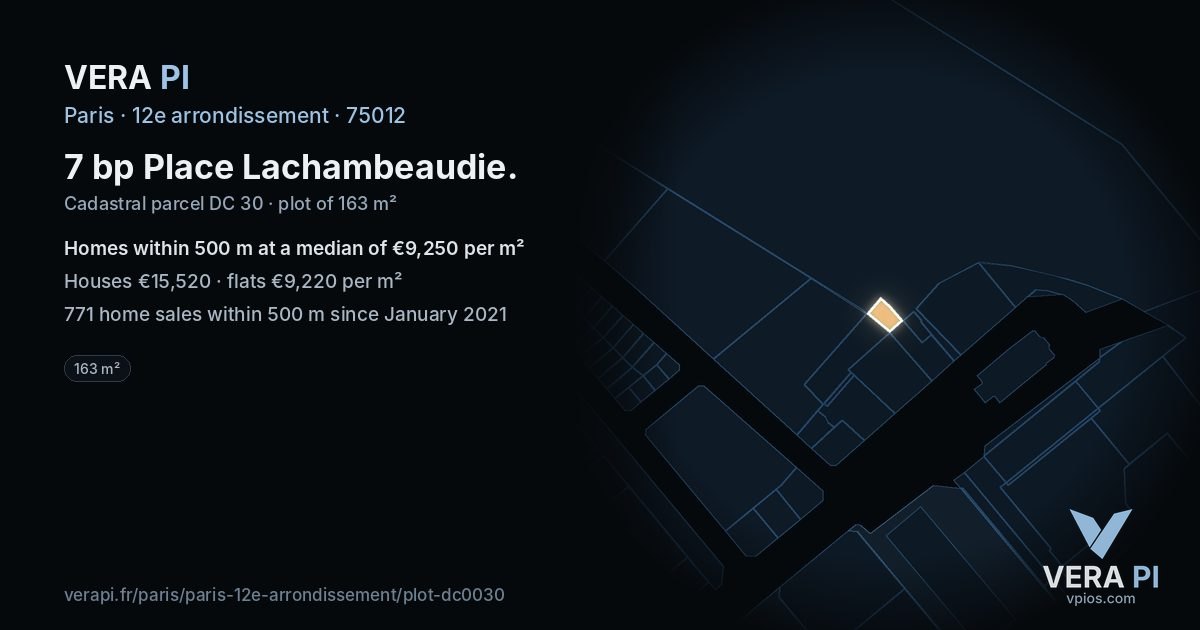 7 bp Place Lachambeaudie, 12e arrondissement at night – the plot lit, the parcels around coloured by the prices near them