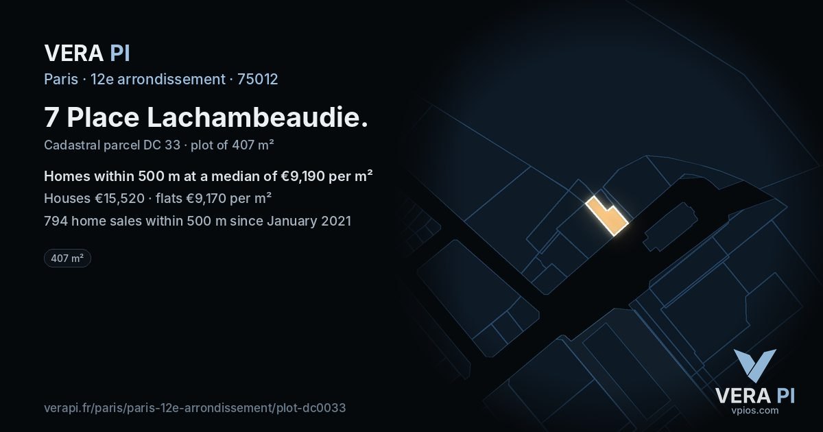 7 Place Lachambeaudie, 12e arrondissement at night – the plot lit, the parcels around coloured by the prices near them