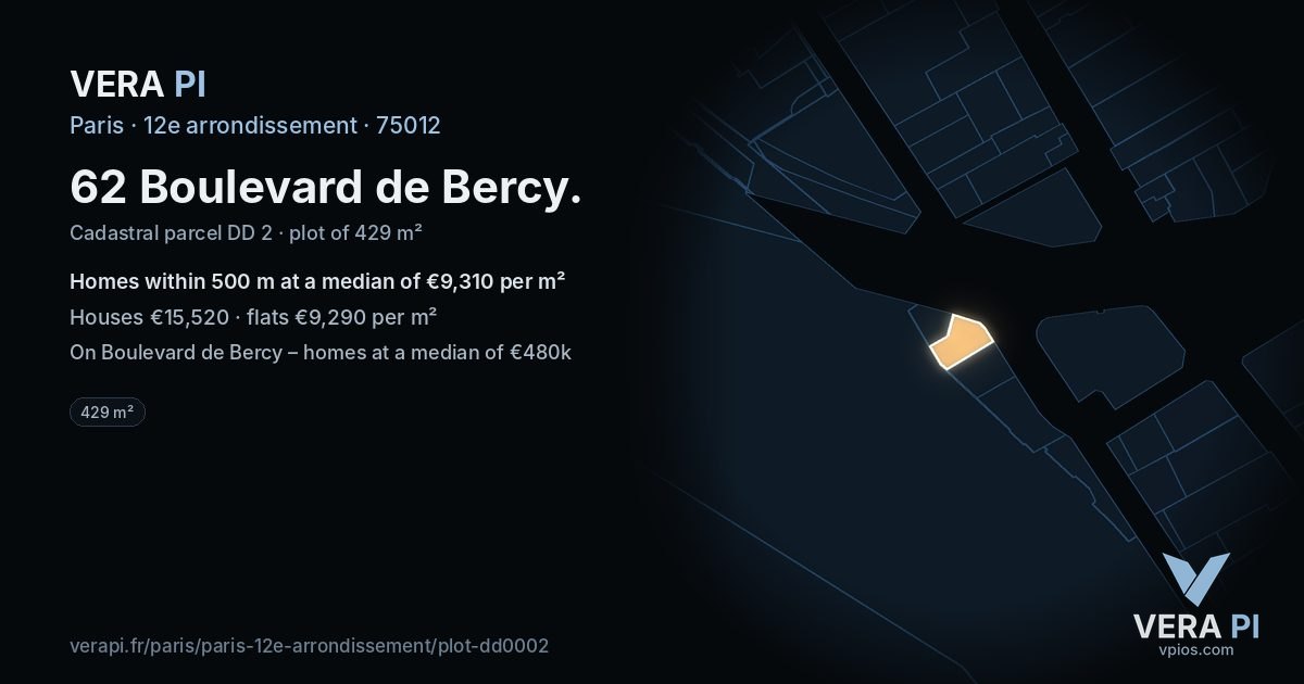 62 Boulevard de Bercy, 12e arrondissement at night – the plot lit, the parcels around coloured by the prices near them