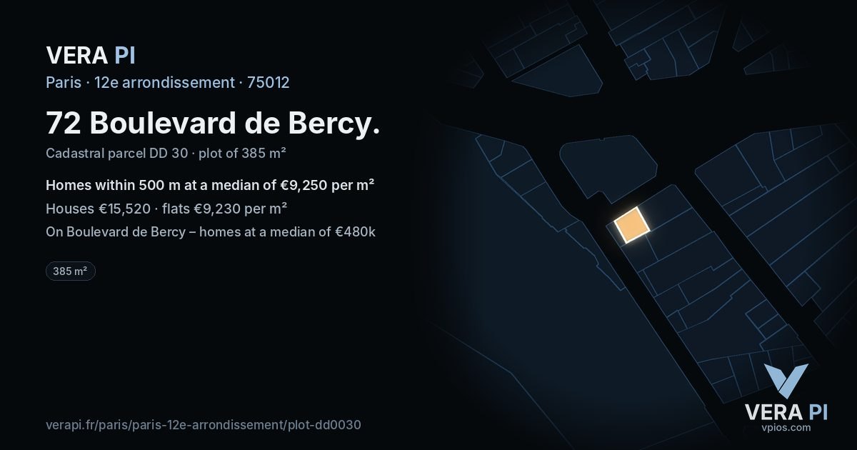 72 Boulevard de Bercy, 12e arrondissement at night – the plot lit, the parcels around coloured by the prices near them