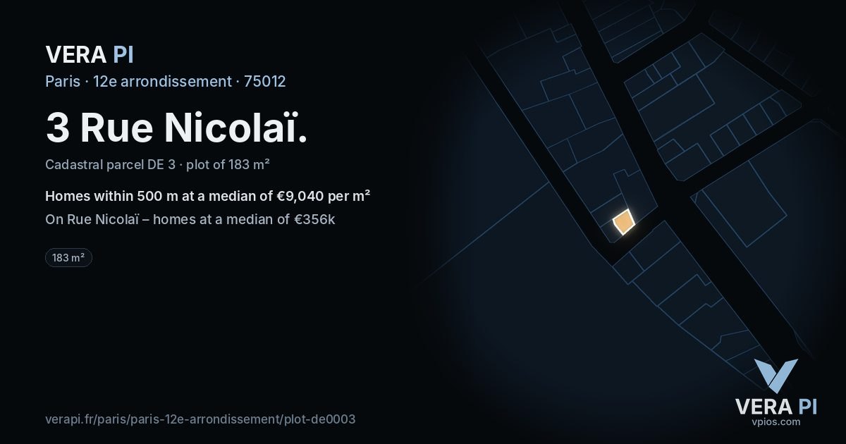 3 Rue Nicolaï, 12e arrondissement at night – the plot lit, the parcels around coloured by the prices near them