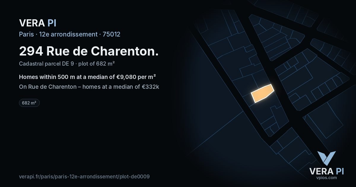 294 Rue de Charenton, 12e arrondissement at night – the plot lit, the parcels around coloured by the prices near them