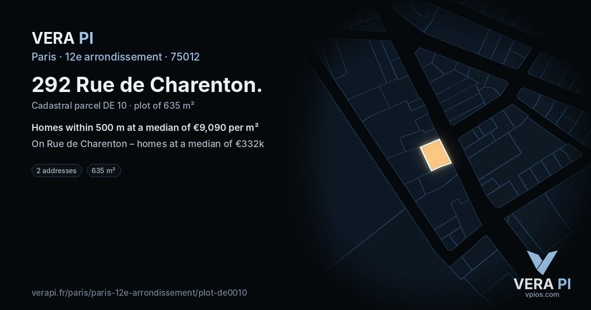 292 Rue de Charenton, 12e arrondissement at night – the plot lit, the parcels around coloured by the prices near them