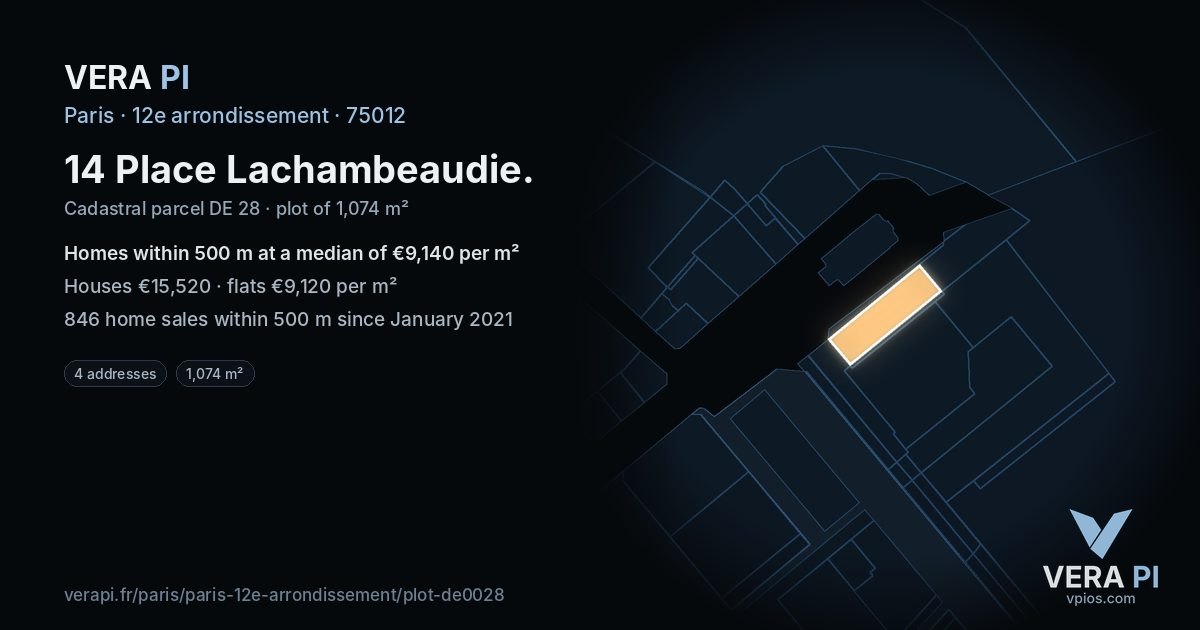 14 Place Lachambeaudie, 12e arrondissement at night – the plot lit, the parcels around coloured by the prices near them