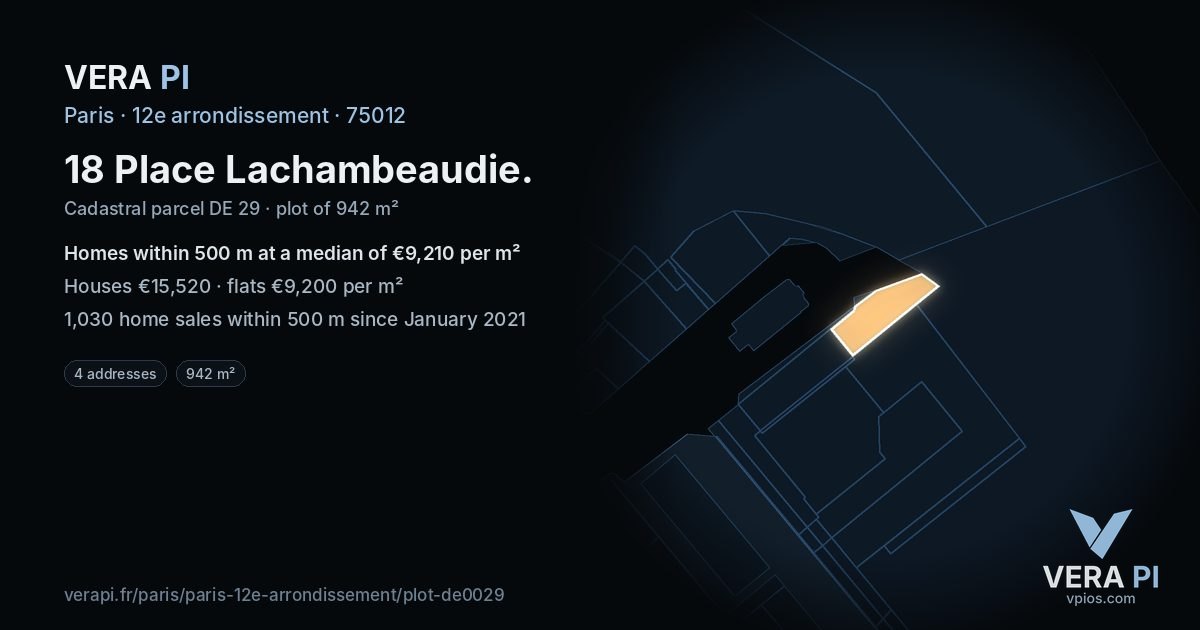18 Place Lachambeaudie, 12e arrondissement at night – the plot lit, the parcels around coloured by the prices near them
