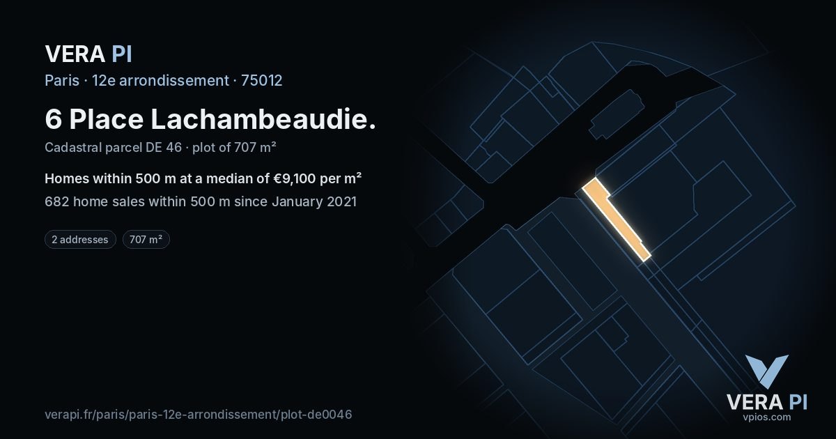 6 Place Lachambeaudie, 12e arrondissement at night – the plot lit, the parcels around coloured by the prices near them