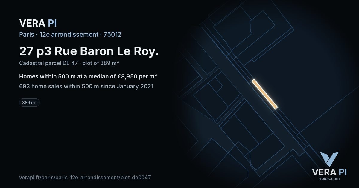 27 p3 Rue Baron Le Roy, 12e arrondissement at night – the plot lit, the parcels around coloured by the prices near them
