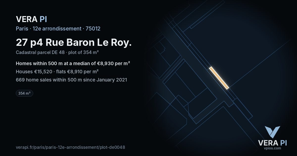 27 p4 Rue Baron Le Roy, 12e arrondissement at night – the plot lit, the parcels around coloured by the prices near them